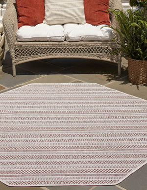 Red 7' 10 x 7' 10 Outdoor Striped Octagon Area Rug Weather Resistant for Patio, Deck, Terrace, Balcony, Porch Geometric Pattern Waterproof Carpet for Sale at Rug Engine