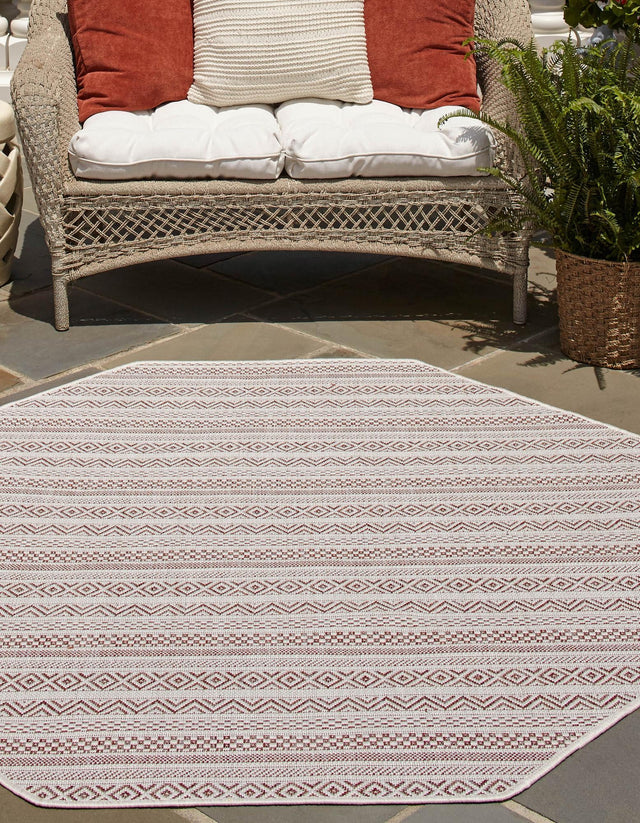 Red 7' 10 x 7' 10 Outdoor Striped Octagon Area Rug Weather Resistant for Patio, Deck, Terrace, Balcony, Porch Geometric Pattern Waterproof Carpet for Sale at Rug Engine