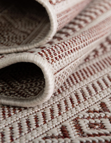 Red 5' 3 x 5' 3 Outdoor Striped Octagon Area Rug Weather Resistant for Patio, Deck, Terrace, Balcony, Porch Geometric Pattern Waterproof Carpet for Sale at Rug Engine
