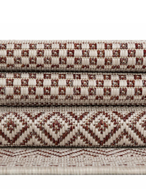 Red 5' 3 x 5' 3 Outdoor Striped Octagon Area Rug Weather Resistant for Patio, Deck, Terrace, Balcony, Porch Geometric Pattern Waterproof Carpet for Sale at Rug Engine