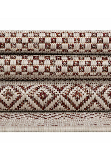Red 5' 3 x 5' 3 Outdoor Striped Octagon Area Rug Weather Resistant for Patio, Deck, Terrace, Balcony, Porch Geometric Pattern Waterproof Carpet for Sale at Rug Engine