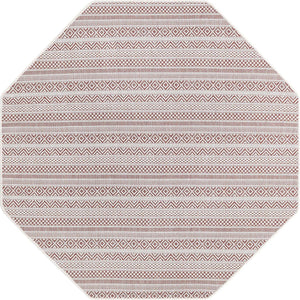 Red 5' 3 x 5' 3 Outdoor Striped Octagon Area Rug Weather Resistant for Patio, Deck, Terrace, Balcony, Porch Geometric Pattern Waterproof Carpet for Sale at Rug Engine