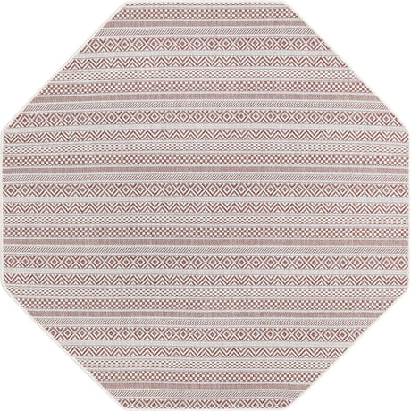 Red 5' 3 x 5' 3 Outdoor Striped Octagon Area Rug Weather Resistant for Patio, Deck, Terrace, Balcony, Porch Geometric Pattern Waterproof Carpet for Sale at Rug Engine
