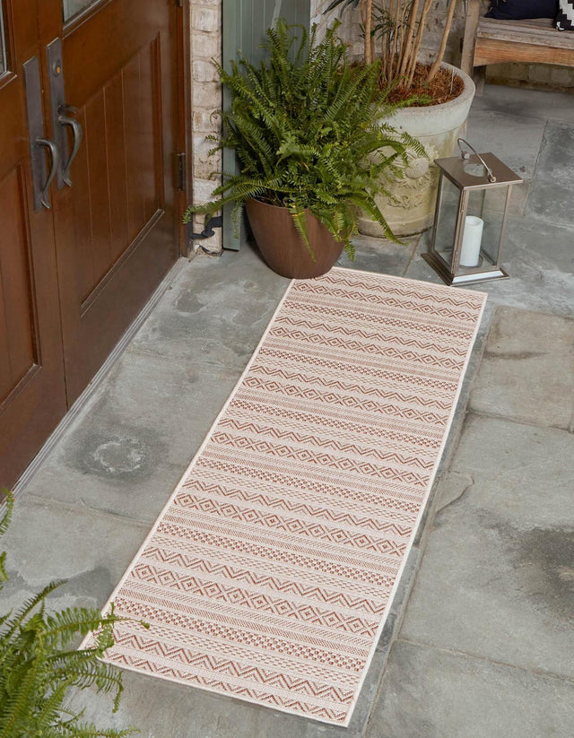 Red 2' 7 x 12' Outdoor Striped Runner Area Rug Weather Resistant for Patio, Deck, Terrace, Balcony, Porch Geometric Pattern Waterproof Carpet for Sale at Rug Engine