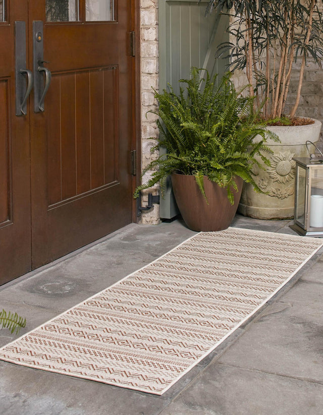 Red 2' x 8' Outdoor Striped Runner Area Rug Weather Resistant for Patio, Deck, Terrace, Balcony, Porch Geometric Pattern Waterproof Carpet for Sale at Rug Engine