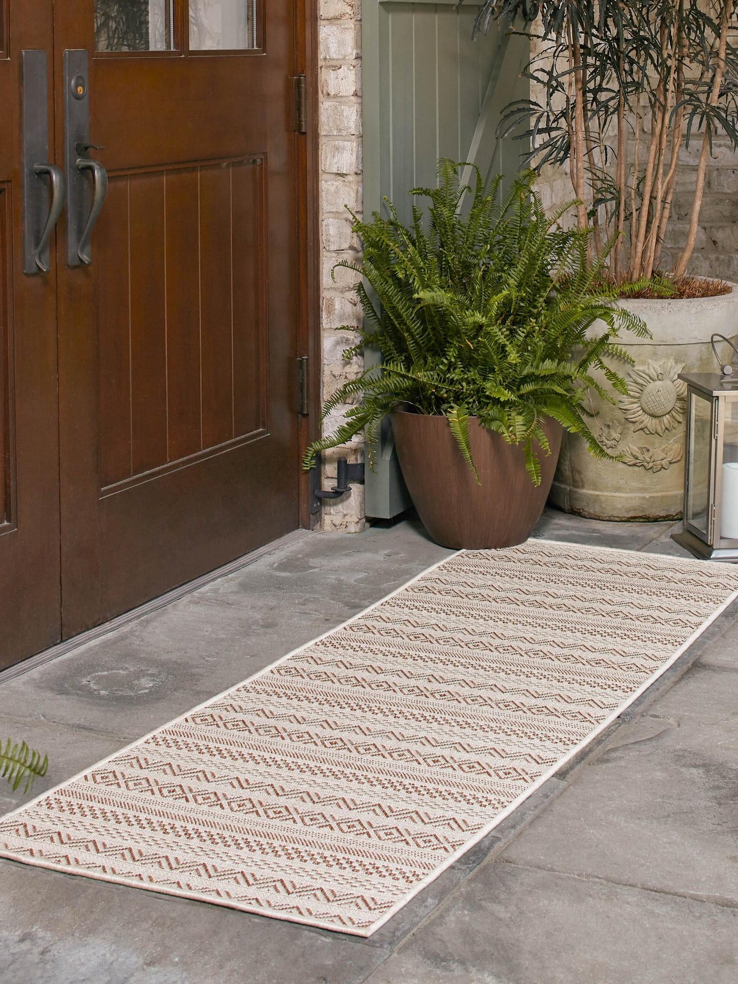 Red 2' 7 x 12' Outdoor Striped Runner Area Rug Weather Resistant for Patio, Deck, Terrace, Balcony, Porch Geometric Pattern Waterproof Carpet for Sale at Rug Engine