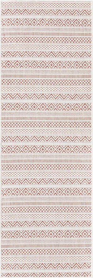 Red 2' x 6' 1 Outdoor Striped Runner Area Rug Weather Resistant for Patio, Deck, Terrace, Balcony, Porch Geometric Pattern Waterproof Carpet for Sale at Rug Engine