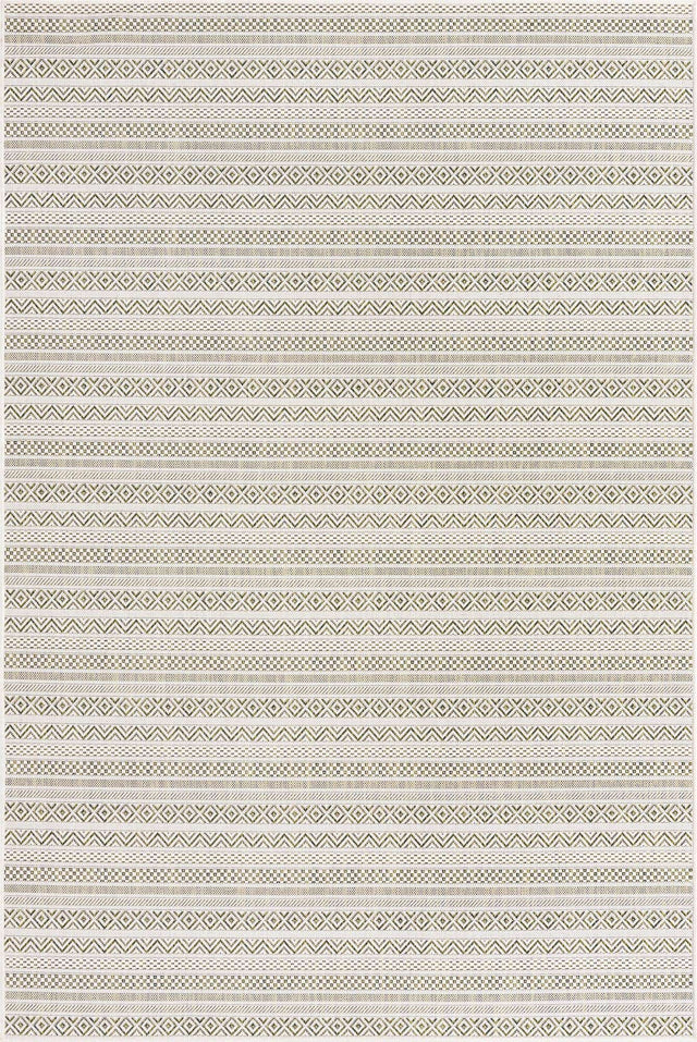 Green 6' 1 x 9' Outdoor Striped Rectangle Rug