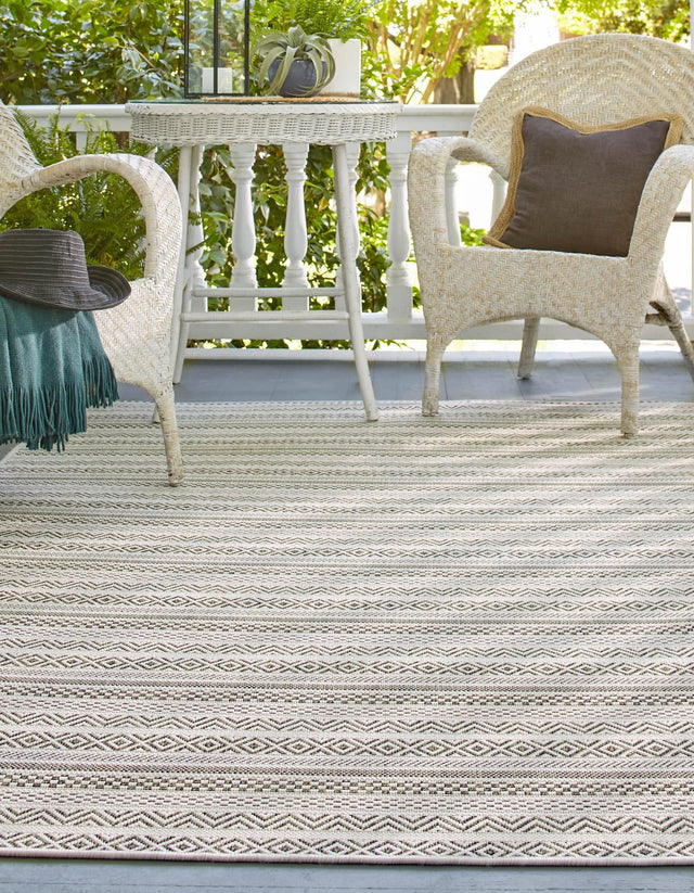 Green 7' 10 x 11' Outdoor Striped Rectangle Area Rug Weather Resistant for Patio, Deck, Terrace, Balcony, Porch Geometric Pattern Waterproof Carpet for Sale at Rug Engine