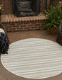Green 5' 3 x 5' 3 Outdoor Striped Round Area Rug Weather Resistant for Patio, Deck, Terrace, Balcony, Porch Geometric Pattern Waterproof Carpet for Sale at Rug Engine