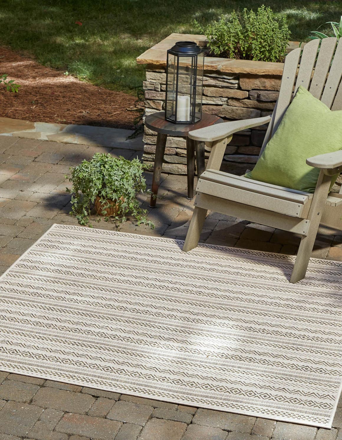 Green 7' 10 x 7' 10 Outdoor Striped Square Area Rug Weather Resistant for Patio, Deck, Terrace, Balcony, Porch Geometric Pattern Waterproof Carpet for Sale at Rug Engine