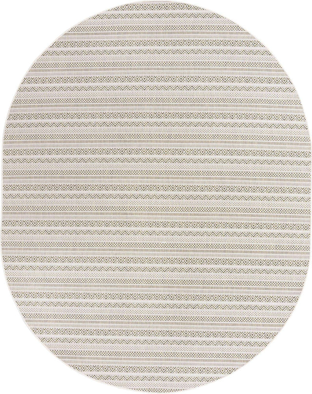 Green 7' 10 x 10' Outdoor Striped Oval Area Rug Weather Resistant for Patio, Deck, Terrace, Balcony, Porch Geometric Pattern Waterproof Carpet for Sale at Rug Engine