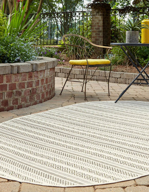 Green 3' 1 x 5' 3 Outdoor Striped Oval Area Rug Weather Resistant for Patio, Deck, Terrace, Balcony, Porch Geometric Pattern Waterproof Carpet for Sale at Rug Engine