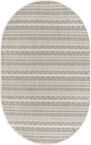Green 3' 1 x 5' 3 Outdoor Striped Oval Area Rug Weather Resistant for Patio, Deck, Terrace, Balcony, Porch Geometric Pattern Waterproof Carpet for Sale at Rug Engine