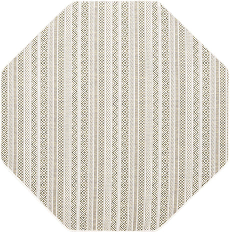 Green 5' 3 x 5' 3 Outdoor Striped Octagon Area Rug Weather Resistant for Patio, Deck, Terrace, Balcony, Porch Geometric Pattern Waterproof Carpet for Sale at Rug Engine