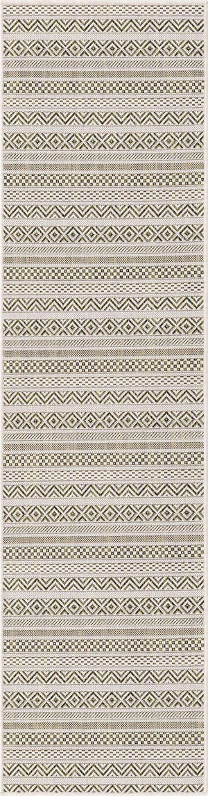 Green 2' x 8' Outdoor Striped Runner Area Rug Weather Resistant for Patio, Deck, Terrace, Balcony, Porch Geometric Pattern Waterproof Carpet for Sale at Rug Engine