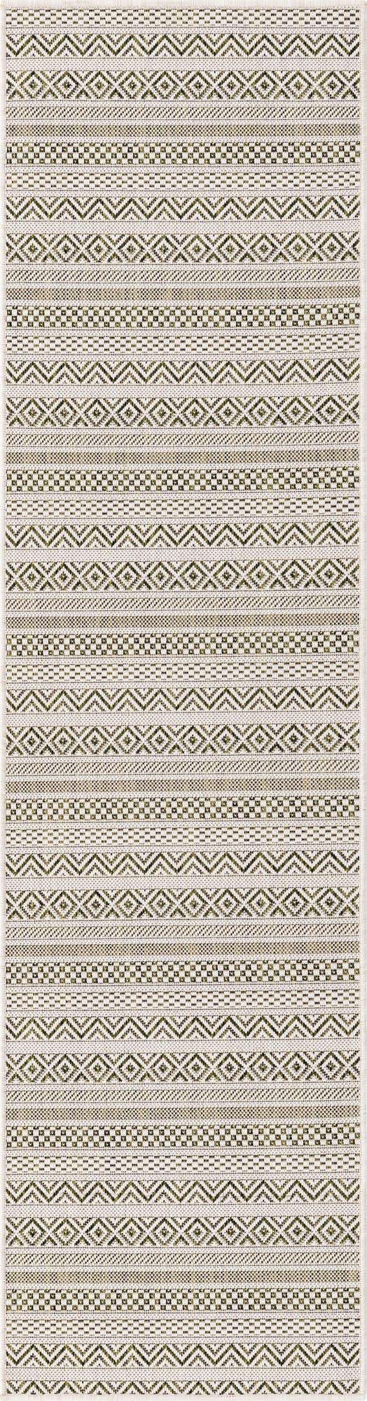 Green 2' x 8' Outdoor Striped Runner Area Rug Weather Resistant for Patio, Deck, Terrace, Balcony, Porch Geometric Pattern Waterproof Carpet for Sale at Rug Engine