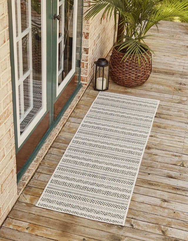 Green 2' x 8' Outdoor Striped Runner Area Rug Weather Resistant for Patio, Deck, Terrace, Balcony, Porch Geometric Pattern Waterproof Carpet for Sale at Rug Engine