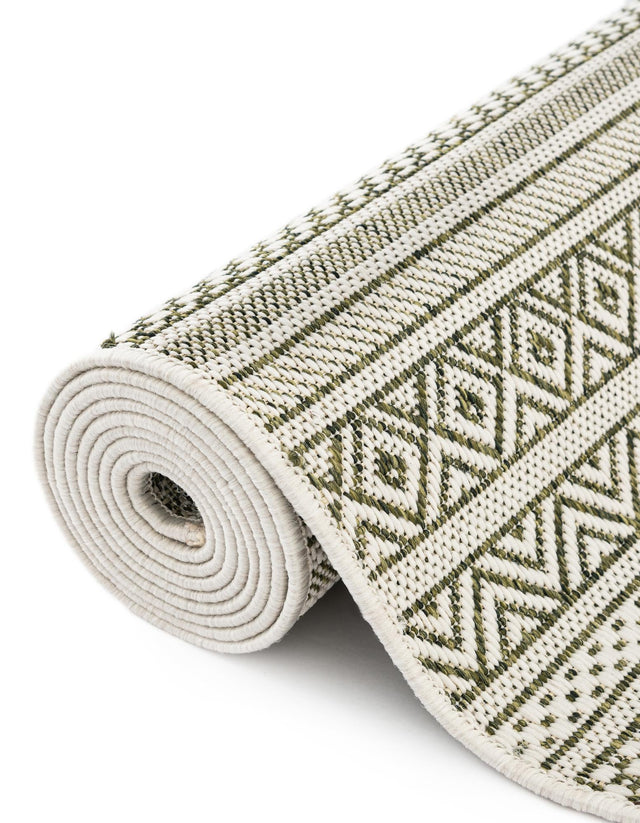 Green 2' x 8' Outdoor Striped Runner Area Rug Weather Resistant for Patio, Deck, Terrace, Balcony, Porch Geometric Pattern Waterproof Carpet for Sale at Rug Engine