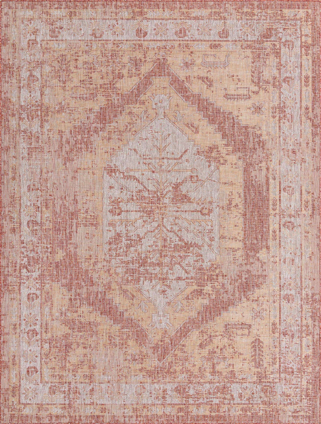 Rust Red 10' x 13' 1 Outdoor Traditional Rectangle Area Rug Weather Resistant for Patio, Deck, Terrace, Balcony, Porch Classical Design Outside Carpet for Sale at Rug Engine