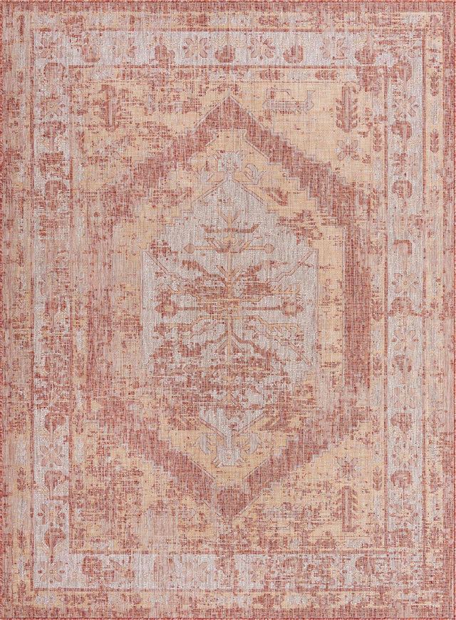 Rust Red 7' 10 x 11' Outdoor Traditional Rectangle Area Rug Weather Resistant for Patio, Deck, Terrace, Balcony, Porch Classical Design Outside Carpet for Sale at Rug Engine