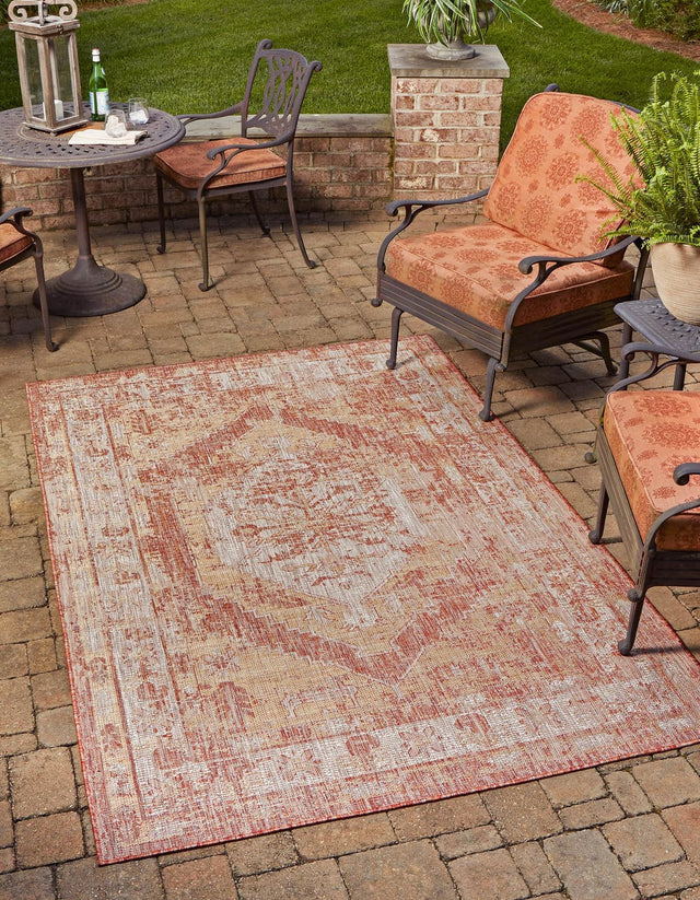 Rust Red 2' x 3' 1 Outdoor Traditional Rectangle Area Rug Weather Resistant for Patio, Deck, Terrace, Balcony, Porch Classical Design Outside Carpet for Sale at Rug Engine