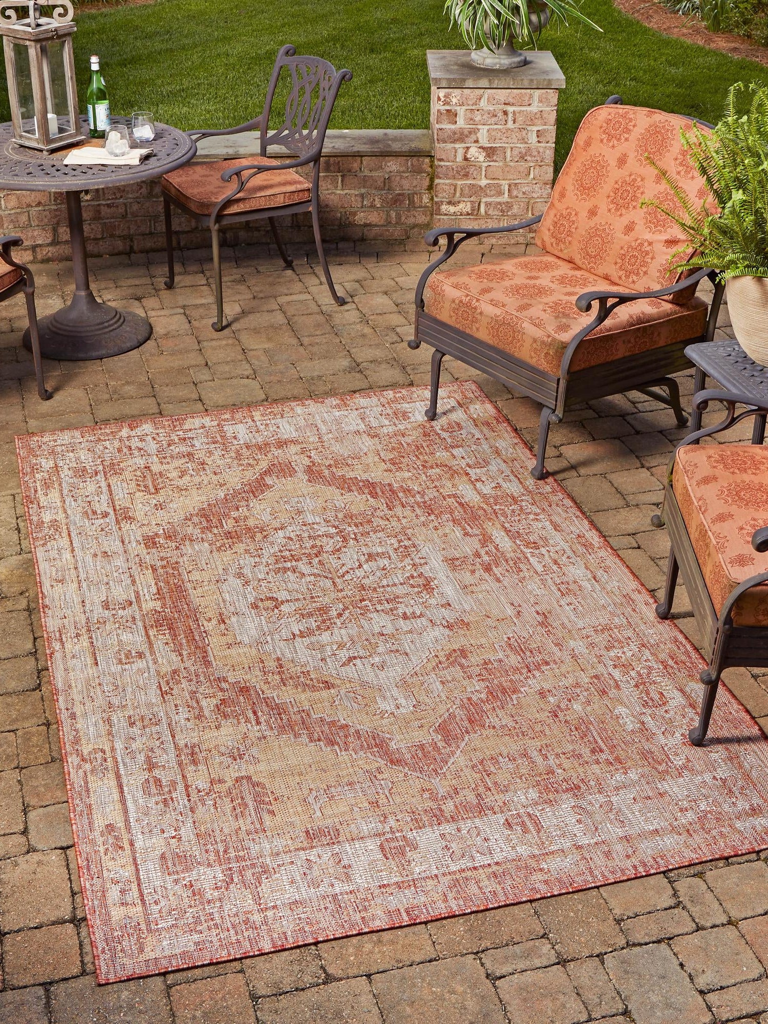 Rust Red 1' 4 x 1' 4 Outdoor Traditional Sample Area Rug Weather Resistant for Patio, Deck, Terrace, Balcony, Porch Classical Design Outside Carpet for Sale at Rug Engine