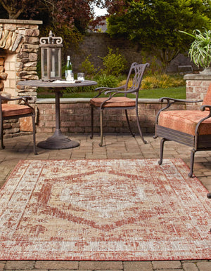 Rust Red 9' x 12' Outdoor Traditional Rectangle Area Rug Weather Resistant for Patio, Deck, Terrace, Balcony, Porch Classical Design Outside Carpet for Sale at Rug Engine