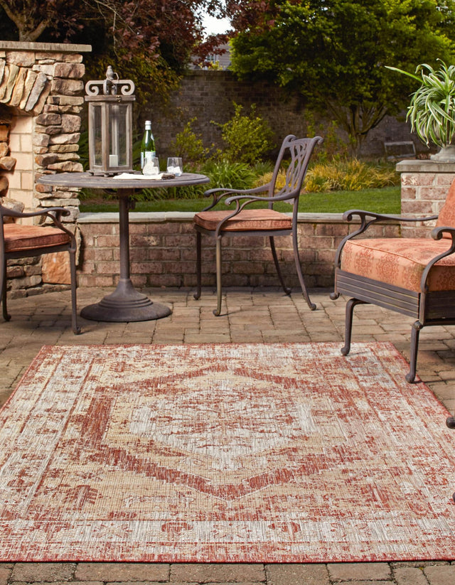 Rust Red 5' 3 x 8' Outdoor Traditional Rectangle Area Rug Weather Resistant for Patio, Deck, Terrace, Balcony, Porch Classical Design Outside Carpet for Sale at Rug Engine