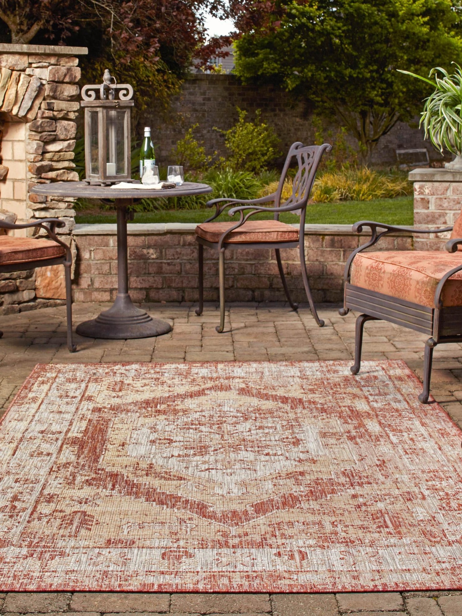 Rust Red 2' x 3' 1 Outdoor Traditional Rectangle Area Rug Weather Resistant for Patio, Deck, Terrace, Balcony, Porch Classical Design Outside Carpet for Sale at Rug Engine