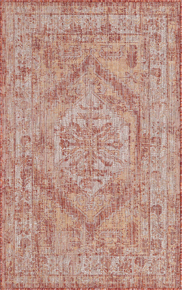 Rust Red 3' 1 x 5' 3 Outdoor Traditional Rectangle Area Rug Weather Resistant for Patio, Deck, Terrace, Balcony, Porch Classical Design Outside Carpet for Sale at Rug Engine