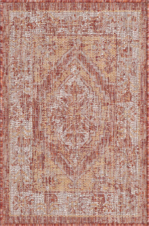 Rust Red 2' x 3' 1 Outdoor Traditional Rectangle Area Rug Weather Resistant for Patio, Deck, Terrace, Balcony, Porch Classical Design Outside Carpet for Sale at Rug Engine