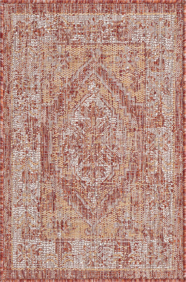 Rust Red 2' x 3' 1 Outdoor Traditional Rectangle Area Rug Weather Resistant for Patio, Deck, Terrace, Balcony, Porch Classical Design Outside Carpet for Sale at Rug Engine