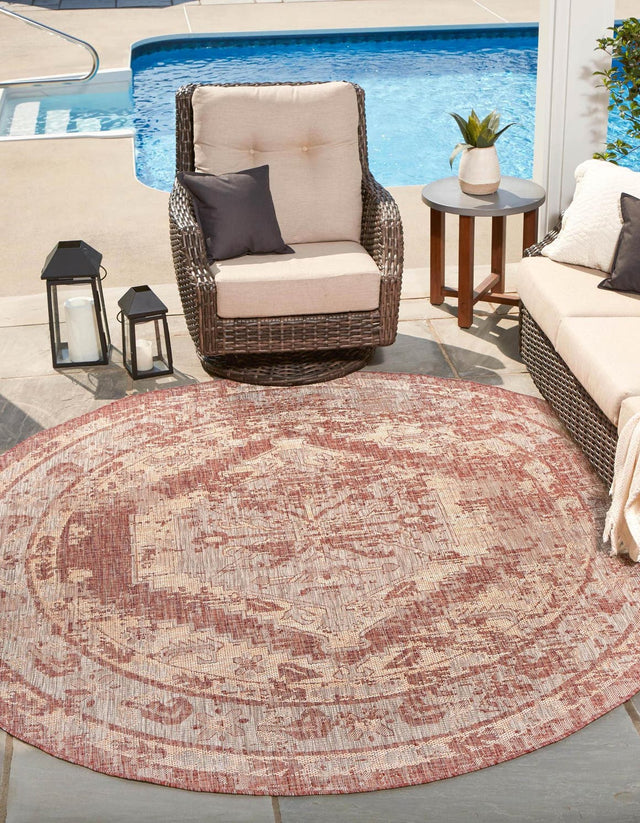 Rust Red 13' 1 x 13' 1 Outdoor Traditional Round Area Rug Weather Resistant for Patio, Deck, Terrace, Balcony, Porch Classical Design Outside Carpet for Sale at Rug Engine