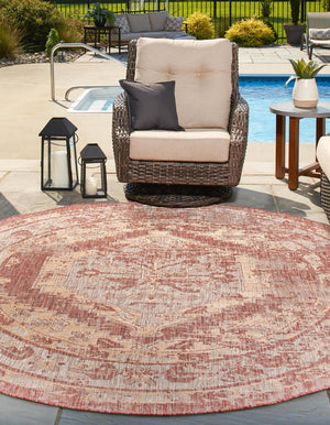 Rust Red 4' 1 x 4' 1 Outdoor Traditional Round Area Rug Weather Resistant for Patio, Deck, Terrace, Balcony, Porch Classical Design Outside Carpet for Sale at Rug Engine