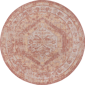 Rust Red 7' 10 x 7' 10 Outdoor Traditional Round Area Rug Weather Resistant for Patio, Deck, Terrace, Balcony, Porch Classical Design Outside Carpet for Sale at Rug Engine