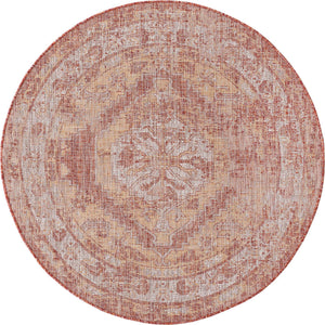 Rust Red 5' 3 x 5' 3 Outdoor Traditional Round Area Rug Weather Resistant for Patio, Deck, Terrace, Balcony, Porch Classical Design Outside Carpet for Sale at Rug Engine