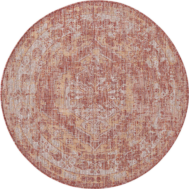 Rust Red 4' 1 x 4' 1 Outdoor Traditional Round Area Rug Weather Resistant for Patio, Deck, Terrace, Balcony, Porch Classical Design Outside Carpet for Sale at Rug Engine