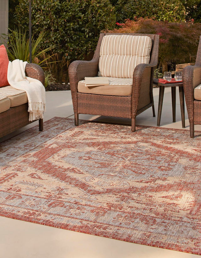 Rust Red 10' x 10' Outdoor Traditional Square Area Rug Weather Resistant for Patio, Deck, Terrace, Balcony, Porch Classical Design Outside Carpet for Sale at Rug Engine