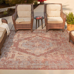 Rust Red 10' x 10' Outdoor Traditional Square Area Rug Weather Resistant for Patio, Deck, Terrace, Balcony, Porch Classical Design Outside Carpet for Sale at Rug Engine