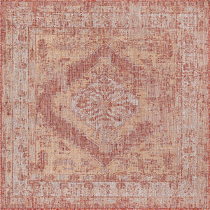 Rust Red 5' 3 x 5' 3 Outdoor Traditional Square Area Rug Weather Resistant for Patio, Deck, Terrace, Balcony, Porch Classical Design Outside Carpet for Sale at Rug Engine