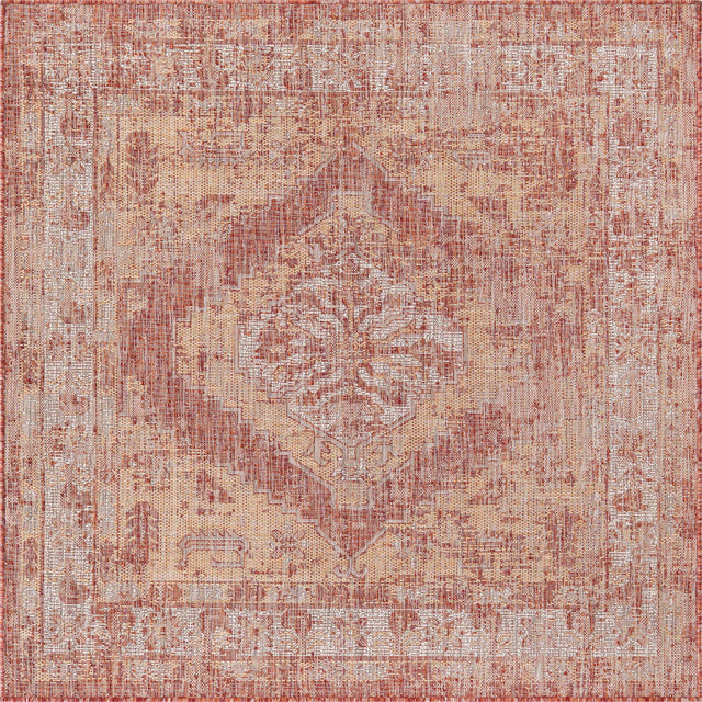 Rust Red 5' 3 x 5' 3 Outdoor Traditional Square Area Rug Weather Resistant for Patio, Deck, Terrace, Balcony, Porch Classical Design Outside Carpet for Sale at Rug Engine