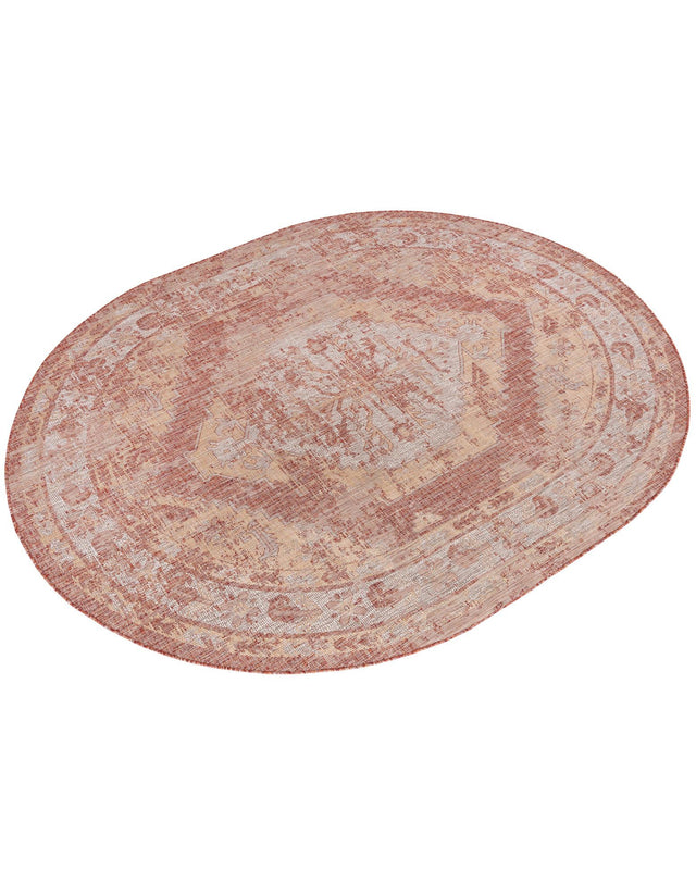 Rust Red 7' 10 x 10' Outdoor Traditional Oval Area Rug Weather Resistant for Patio, Deck, Terrace, Balcony, Porch Classical Design Outside Carpet for Sale at Rug Engine