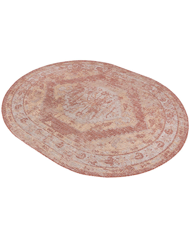 Rust Red 7' 10 x 10' Outdoor Traditional Oval Area Rug Weather Resistant for Patio, Deck, Terrace, Balcony, Porch Classical Design Outside Carpet for Sale at Rug Engine