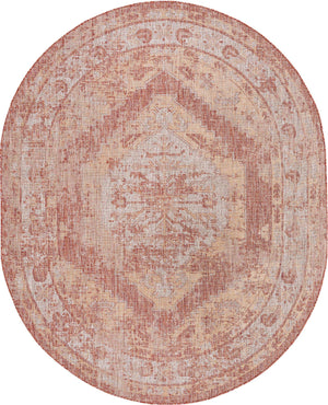 Rust Red 7' 10 x 10' Outdoor Traditional Oval Area Rug Weather Resistant for Patio, Deck, Terrace, Balcony, Porch Classical Design Outside Carpet for Sale at Rug Engine