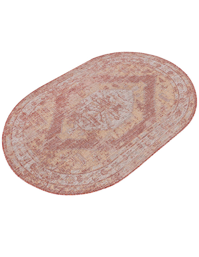 Rust Red 5' 3 x 8' Outdoor Traditional Oval Area Rug Weather Resistant for Patio, Deck, Terrace, Balcony, Porch Classical Design Outside Carpet for Sale at Rug Engine