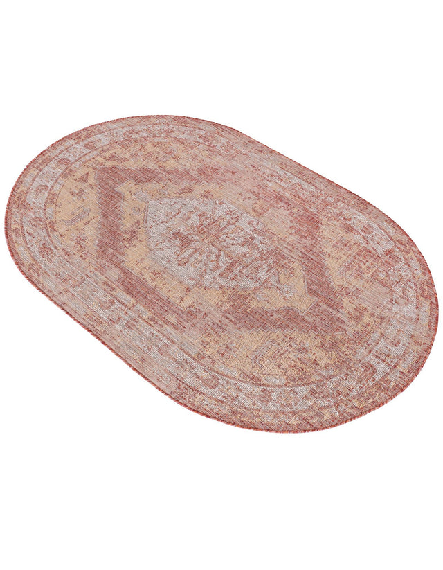Rust Red 5' 3 x 8' Outdoor Traditional Oval Area Rug Weather Resistant for Patio, Deck, Terrace, Balcony, Porch Classical Design Outside Carpet for Sale at Rug Engine