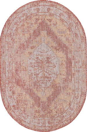Rust Red 5' 3 x 8' Outdoor Traditional Oval Area Rug Weather Resistant for Patio, Deck, Terrace, Balcony, Porch Classical Design Outside Carpet for Sale at Rug Engine