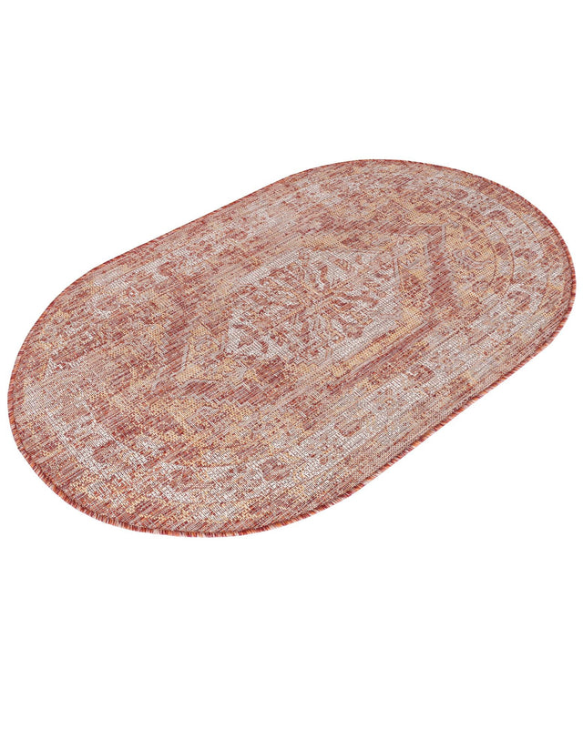 Rust Red 3' 1 x 5' 3 Outdoor Traditional Oval Area Rug Weather Resistant for Patio, Deck, Terrace, Balcony, Porch Classical Design Outside Carpet for Sale at Rug Engine