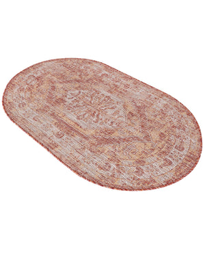 Rust Red 3' 1 x 5' 3 Outdoor Traditional Oval Area Rug Weather Resistant for Patio, Deck, Terrace, Balcony, Porch Classical Design Outside Carpet for Sale at Rug Engine